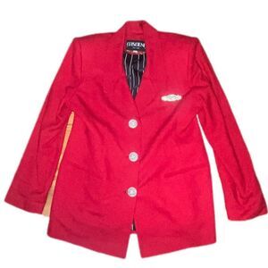 Vintage Criscione NY Women's Red Blazer with Extravagant Buttons SZ L